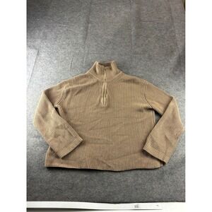 Allfenix Womens Tan Beige Ribbed Knit Quarter Zip Cotton Sweater XS Relaxed Fit